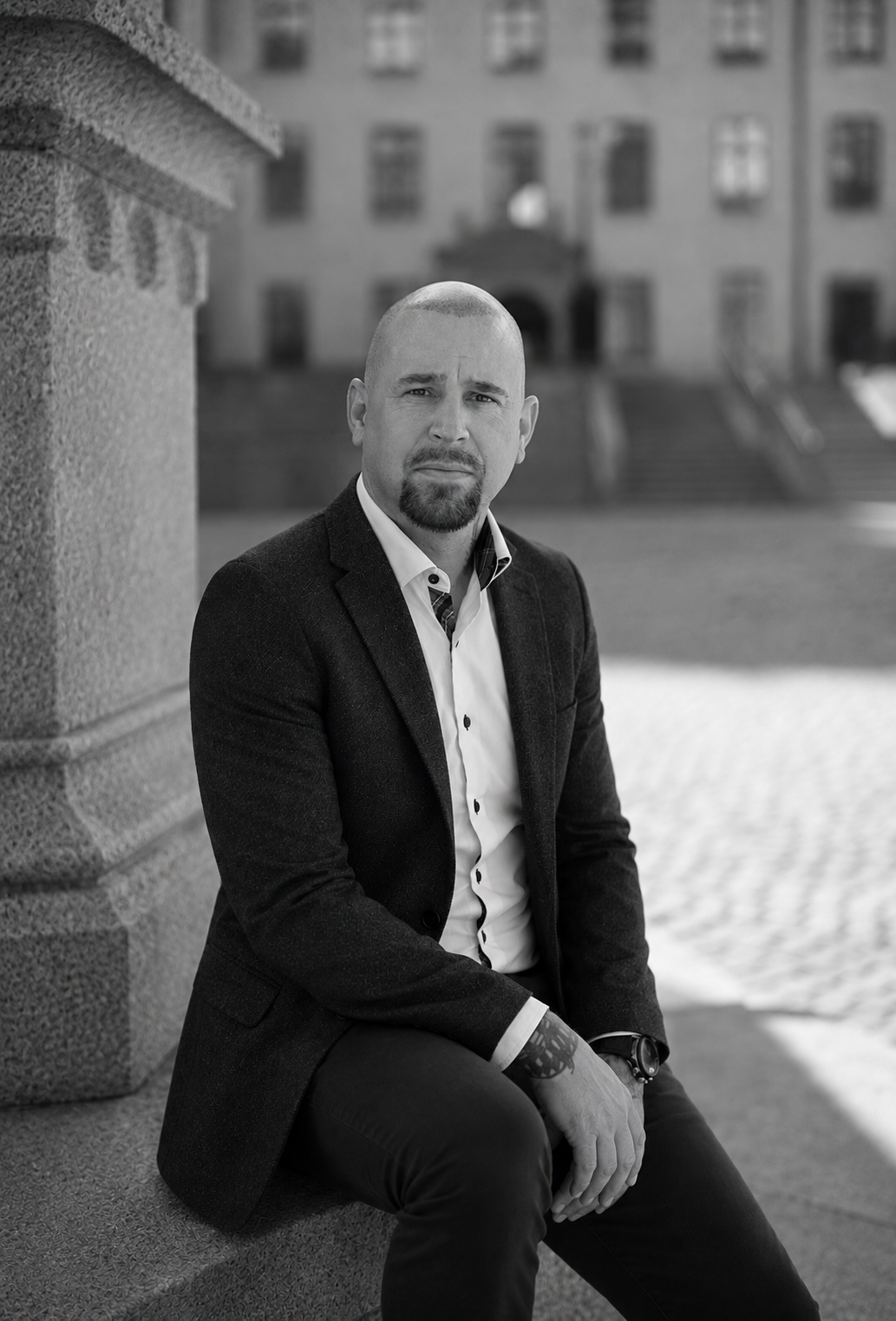 Christoffer Forslund, svartvitt porträtt